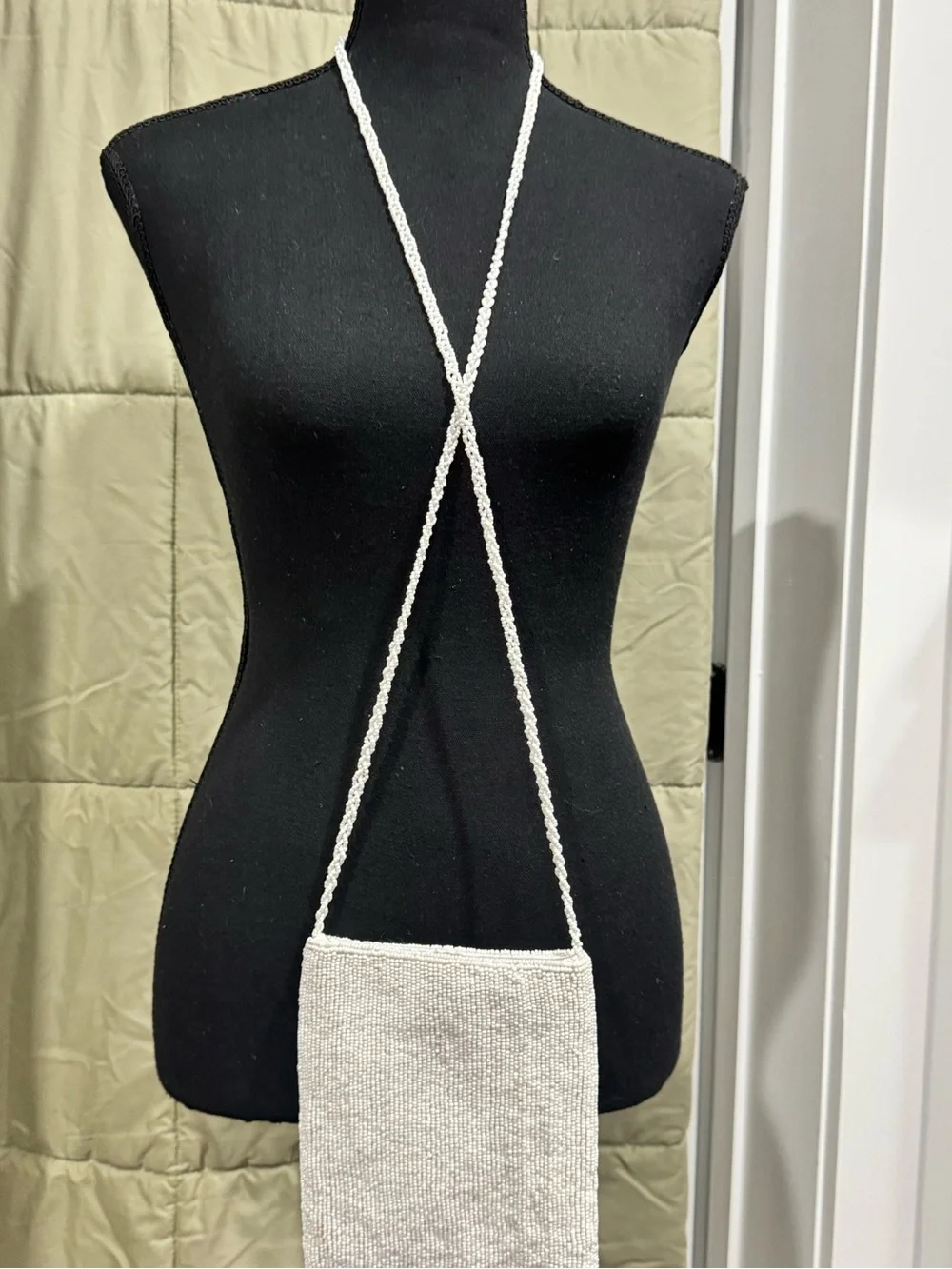 Beaded White Crossbody Bag with Blue Bikini Motif